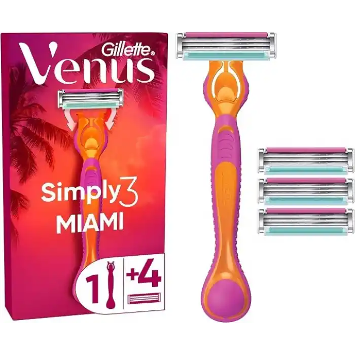 Gillette Simply Venus 3 Miami Tıraş Makinesi Gövdesi + 4 Bıçak