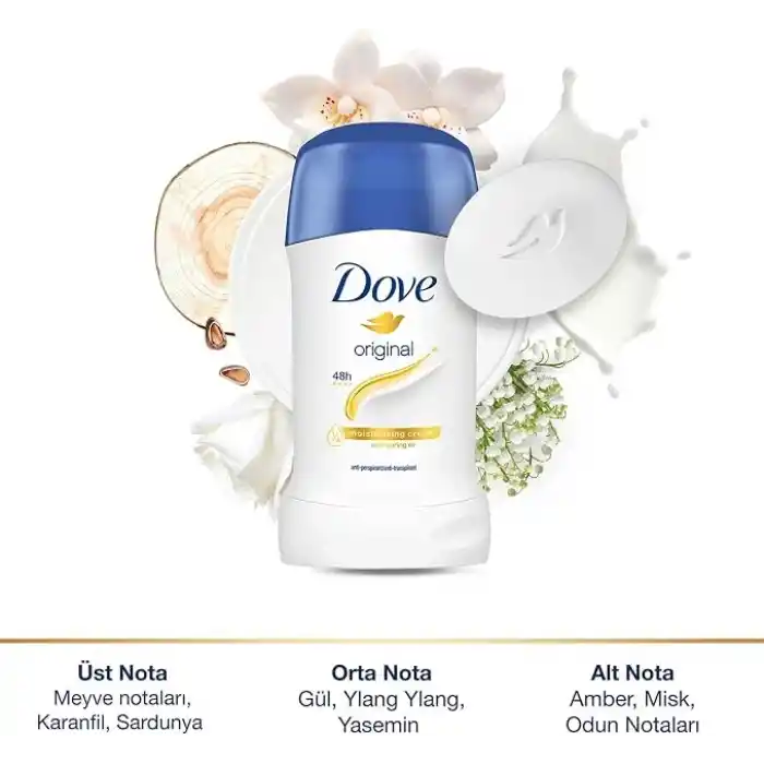 Dove Kadın Stick Deodorant Original 1/4 Nemlendirici Krem Etkili, 40 ml