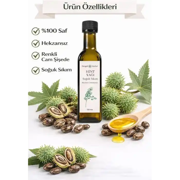 Hint Yağı 100 ml - Soğuk Sıkım Castor Oil, Saç, Kaş, Kirpik ve Cilt Bakımı İçin Nemlendirici ve Besleyici Doğal Bakım Yağı, Vegan ve Katkısız,%100 Saf ve Doğal, Hekzansız