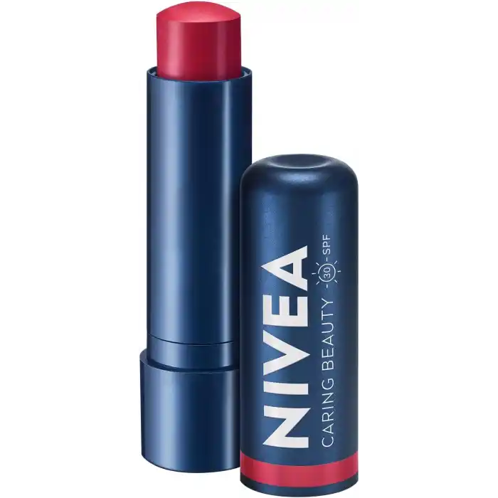 NIVEA SPF30 Kırmızı Renkli Dudak Bakım Kremi,4,8gr,24 Saat Nemlendirme,E Vitamini,Organik Badem Yağı,Shea Yağı,Dudak Ve Yanaklar İçin,Allık Etkisi,Mineral Yağı Bulunmaz