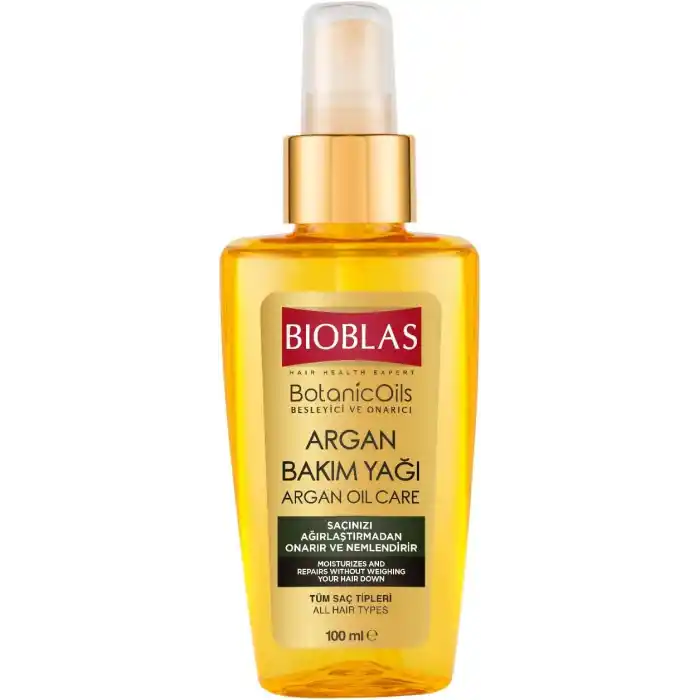 Bioblas Argan Yağlı Saç Bakım Yağı – Durulanmayan, Isıya Karşı Koruyucu, Onarıcı & Parlaklık Veren Serum,%100 Besleyici Etki, 100 ml