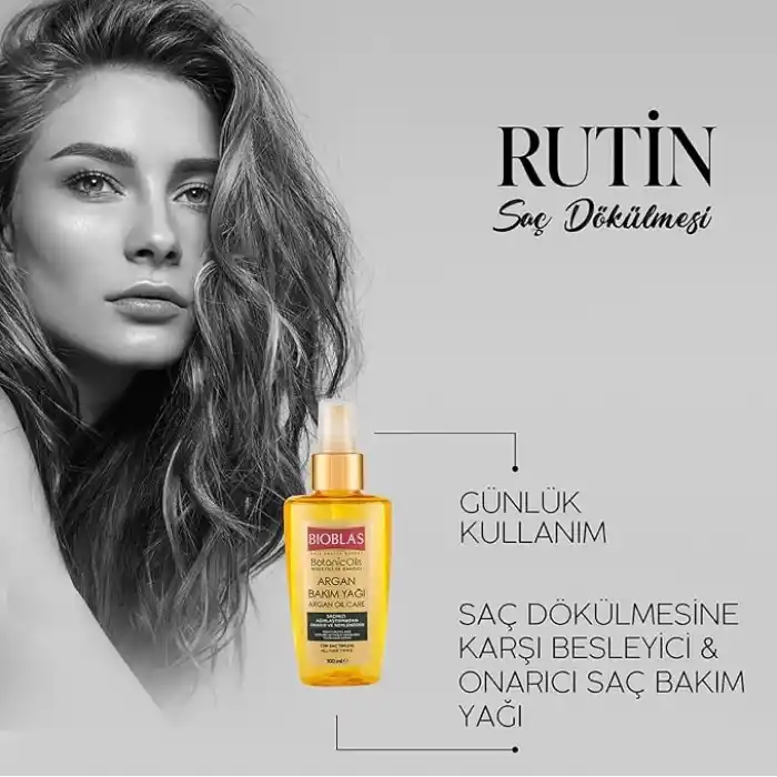Bioblas Argan Yağlı Saç Bakım Yağı – Durulanmayan, Isıya Karşı Koruyucu, Onarıcı & Parlaklık Veren Serum,%100 Besleyici Etki, 100 ml