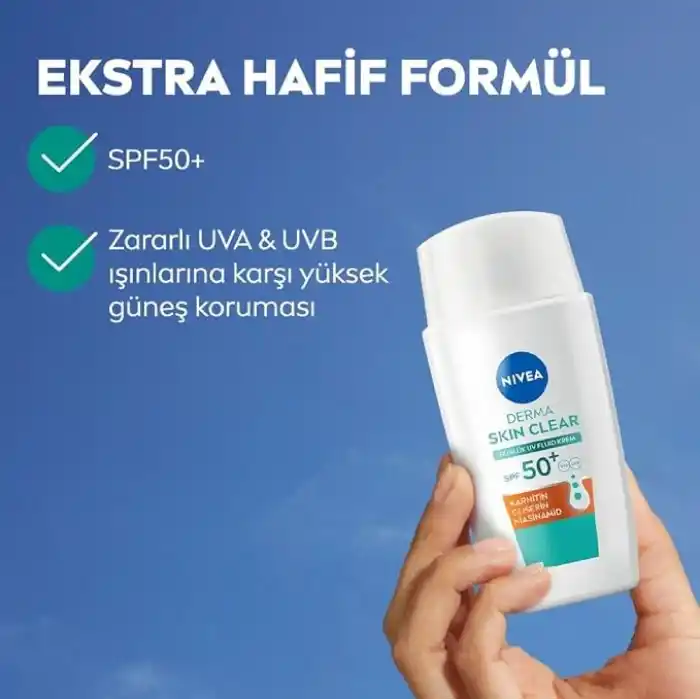 NIVEA SPF50 Derma Skin Clear Sivilce Karşıtı Gündüz Yüz Kremi 40 ml,Matlaştırıcı,Makyaj Bazı,Karnitin,Gliserin,Niasinamid,Hafif Formül