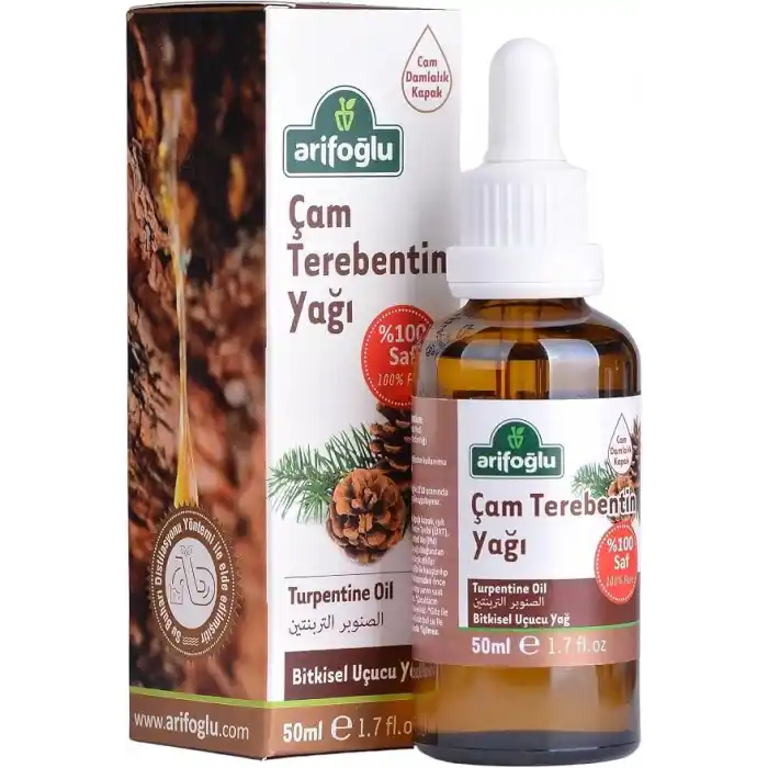 Arifoğlu Çam Terebentin Yağı 50ml, saçı besleyici doğal formülüyle saçınıza canlılık kazandırır; Arifoğlu Pine Turpentine Oil 50ml revitalizes hair with its nourishing natural formula.