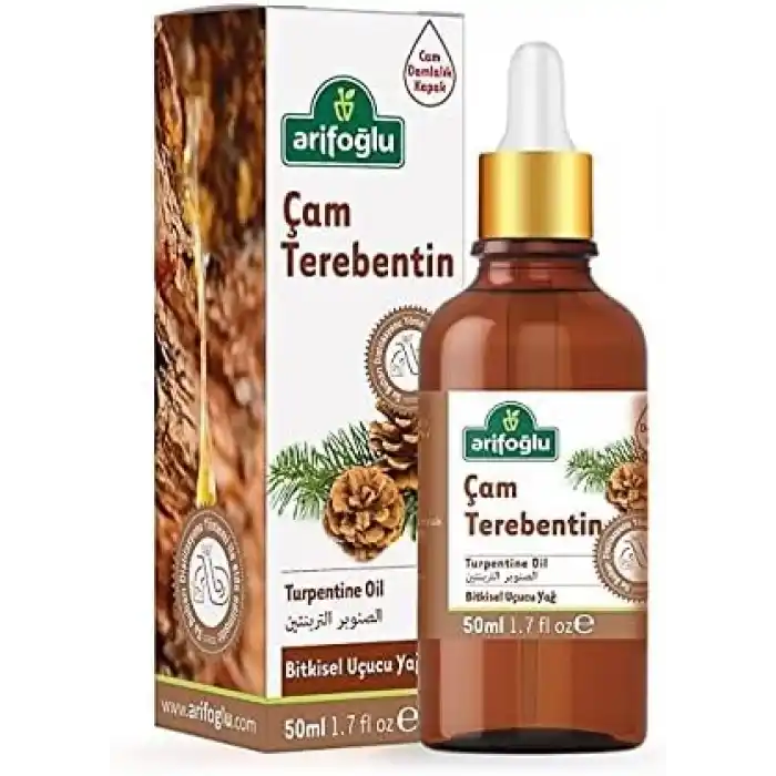 Arifoğlu Çam Terebentin Yağı 50ml, saçı besleyici doğal formülüyle saçınıza canlılık kazandırır; Arifoğlu Pine Turpentine Oil 50ml revitalizes hair with its nourishing natural formula.