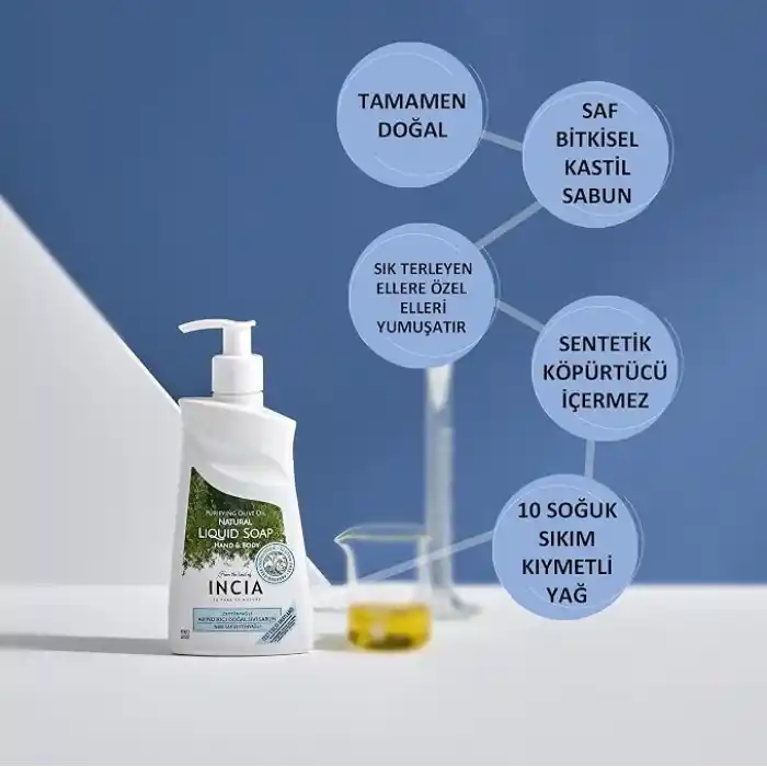 INCIA%100 Doğal Sıvı Kastil Sabunu Arındırıcı Zeytinyağlı 10 Bitkisel Değerli Yağ Vegan 250 ml