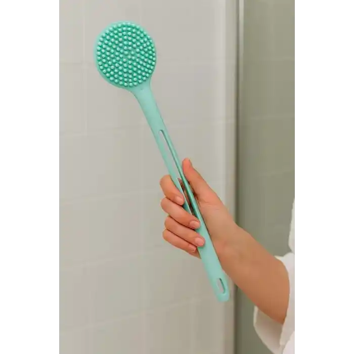 Busstier Çift Taraflı Silikon Duş Vücut Fırçası Uzun Saplı Banyo Yıkama Fırçası Sırt Masaj Peeling Fırçası Derin Temizlik ve Rahatlatıcı Masaj İçin Esnek Yumuşak Vücut Temizleme Aparatı