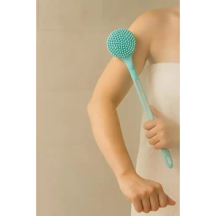 Busstier Çift Taraflı Silikon Duş Vücut Fırçası Uzun Saplı Banyo Yıkama Fırçası Sırt Masaj Peeling Fırçası Derin Temizlik ve Rahatlatıcı Masaj İçin Esnek Yumuşak Vücut Temizleme Aparatı