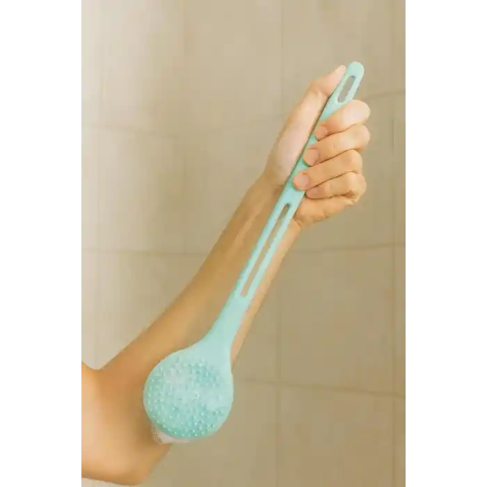 Busstier Çift Taraflı Silikon Duş Vücut Fırçası Uzun Saplı Banyo Yıkama Fırçası Sırt Masaj Peeling Fırçası Derin Temizlik ve Rahatlatıcı Masaj İçin Esnek Yumuşak Vücut Temizleme Aparatı