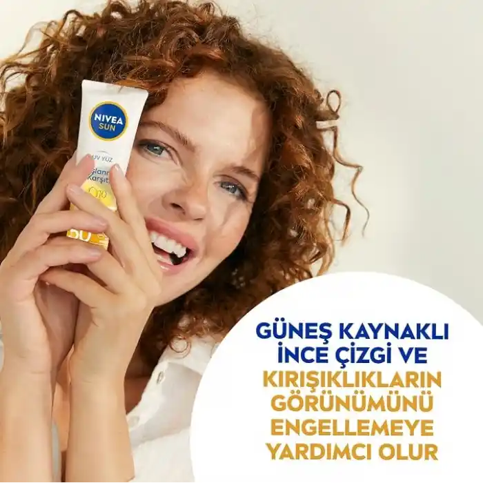 NIVEA SUN Yaşlanma ve Leke Karşıtı Q10 Yüz Güneş Kremi SPF50 50 ml, Nemlendirme, Normal ve Kuru Ciltler