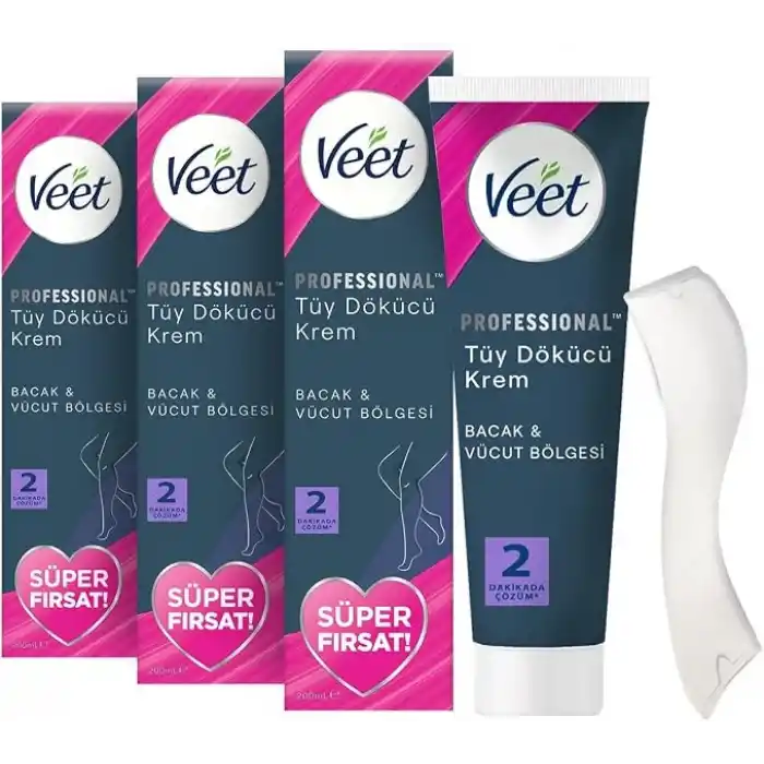 Veet Professional Tüm Cilt Tipleri İçin Tüy Dökücü Krem, 600ML Süper Fırsat Paketi (3 x 200 ML)