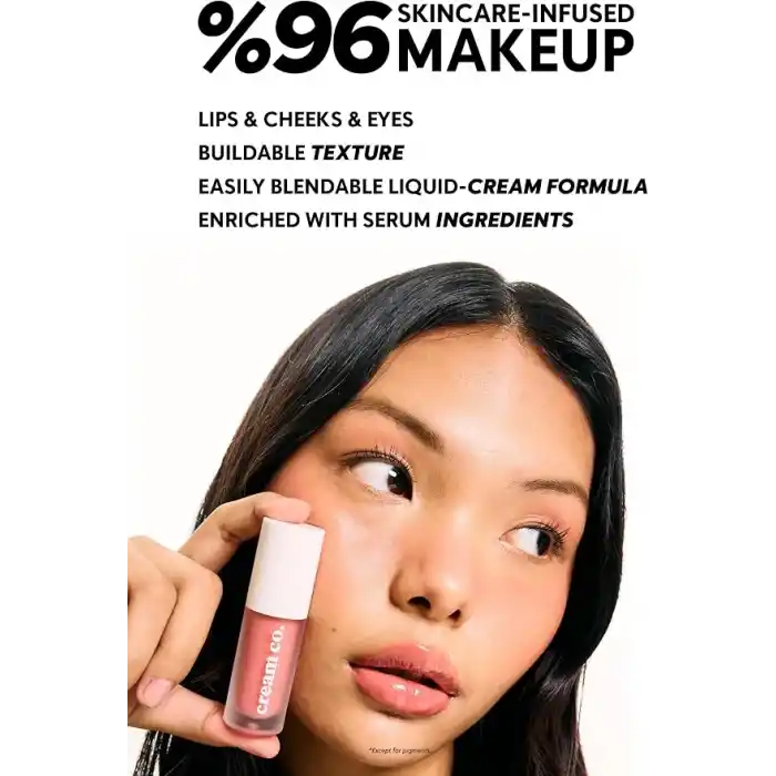 Cream Co. Allık Ruj Göz Farı Glow Tint Dusty Rose, Nemlendirici Makyaj, 507 Gülkurusu, Hyaluronik Asit Peptit