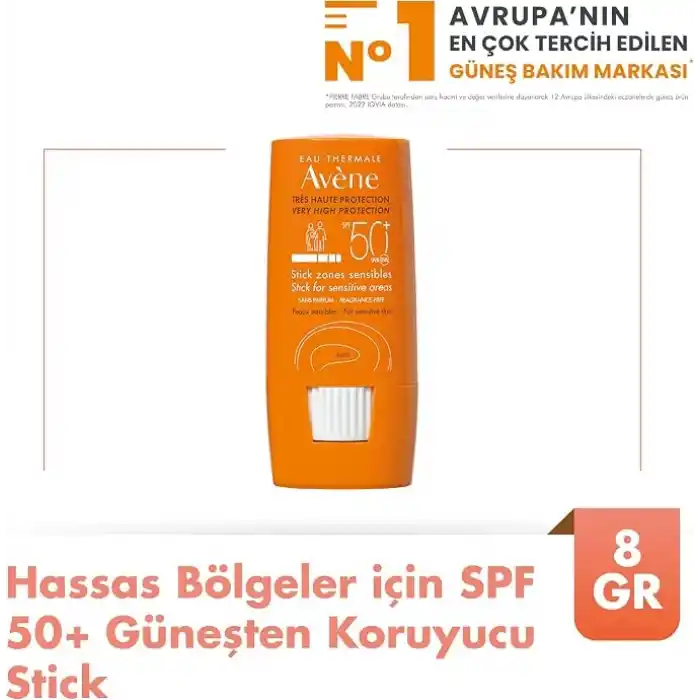EAU THERMALE AVENE Stick Güneş Kremi SPF 50+ Hassas Bölgeler İçin Yüksek Koruma Sağlayan Güneş Koruyucu 8 gr