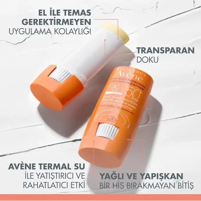 EAU THERMALE AVENE Stick Güneş Kremi SPF 50+ Hassas Bölgeler İçin Yüksek Koruma Sağlayan Güneş Koruyucu 8 gr