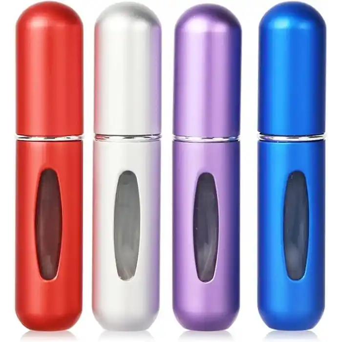Saiveina Taşınabilir 5ml Mini Parfüm Atomizer Şişeleri, Doldurulabilir Parfüm Sprey Şişesi, Koku Pompası Kılıfı, Seyahat ve Giden için Boş Parfüm Şişeleri (4 Paket)