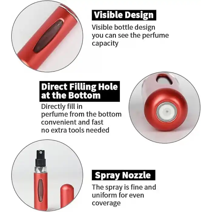 Saiveina Taşınabilir 5ml Mini Parfüm Atomizer Şişeleri, Doldurulabilir Parfüm Sprey Şişesi, Koku Pompası Kılıfı, Seyahat ve Giden için Boş Parfüm Şişeleri (4 Paket)
