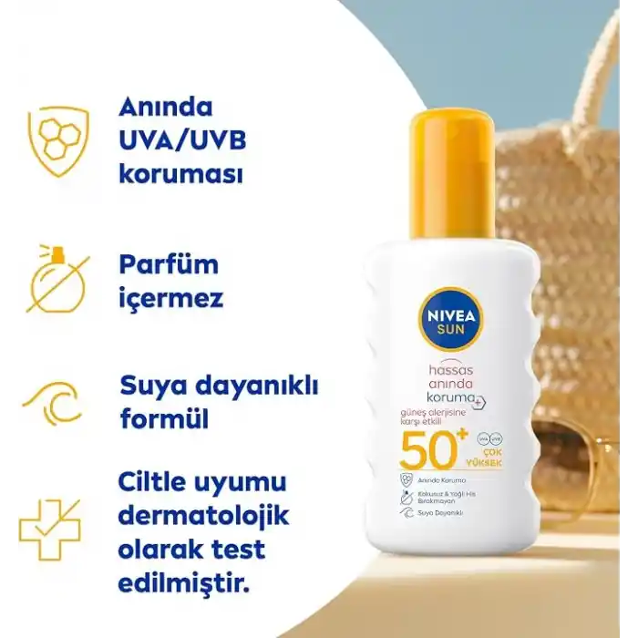 NIVEA SUN SPF50 Hassas Ciltlere Özel Çok Yüksek Güneş Koruyucu Sprey 200ml, Güneş Alerjisine Karşı Etkili,Kokusuz