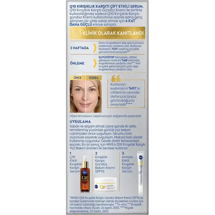 NIVEA Q10 Kırışıklık Karşıtı Çift Etkili Cilt Serumu 30 ml, Saf Q10, Şeker Sebepli Kırışıklık Önleyici