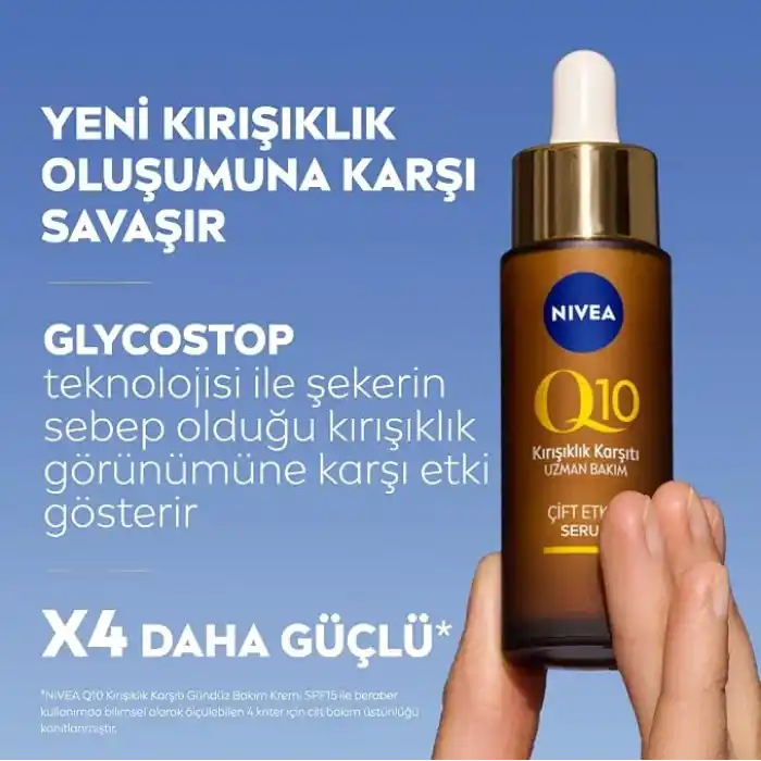NIVEA Q10 Kırışıklık Karşıtı Çift Etkili Cilt Serumu 30 ml, Saf Q10, Şeker Sebepli Kırışıklık Önleyici