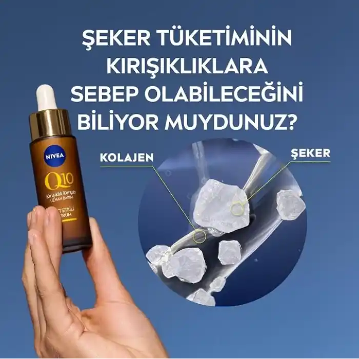 NIVEA Q10 Kırışıklık Karşıtı Çift Etkili Cilt Serumu 30 ml, Saf Q10, Şeker Sebepli Kırışıklık Önleyici