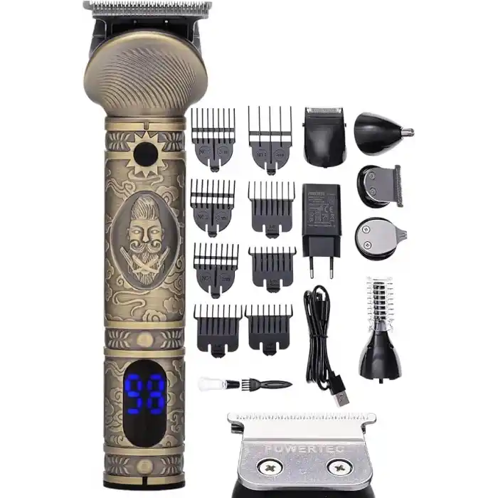 Powertec TR-1000 (6in1) 6 Başlıklı Erkek Bakım Kiti Saç Sakal Vücut Kulak Burun Kıl Tüy Alma Makinesi