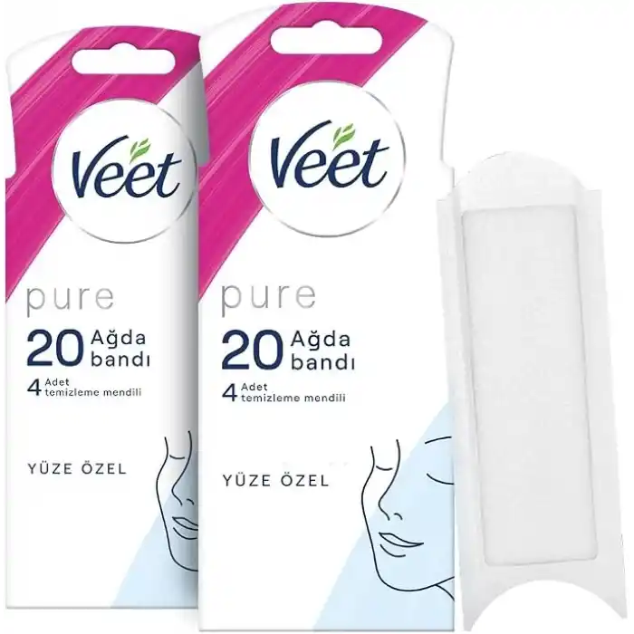 Veet Pure Hipoalerjenik Yüz Ağda Bandı, (2 x 20 Adet), Ağda Bandı, Tüy Alma
