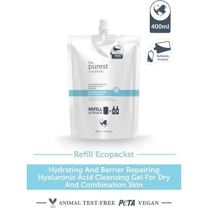 The Purest Solutions Nemlendirici Ve Bariyer Onarıcı Kuru Karma Ciltler Temizleme Jeli Ekolojik Yedek Paket 400 ml