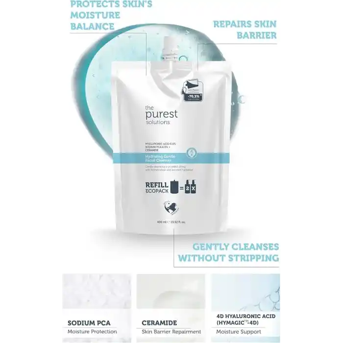 The Purest Solutions Nemlendirici Ve Bariyer Onarıcı Kuru Karma Ciltler Temizleme Jeli Ekolojik Yedek Paket 400 ml