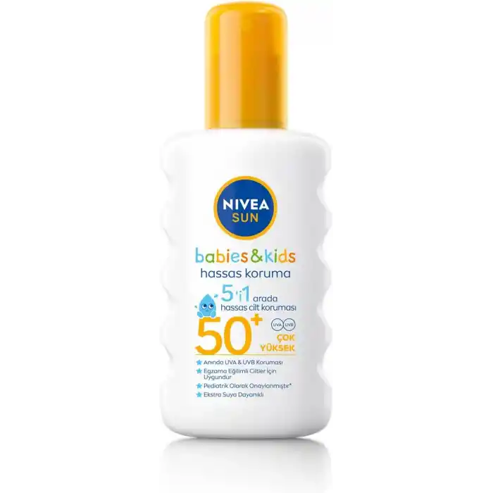 NIVEA SUN SPF50+ Çocuklar ve Bebekler İçin Yüksek Güneş Koruyucu Sprey 200ml,Hassas Cilt,Parfümsüz