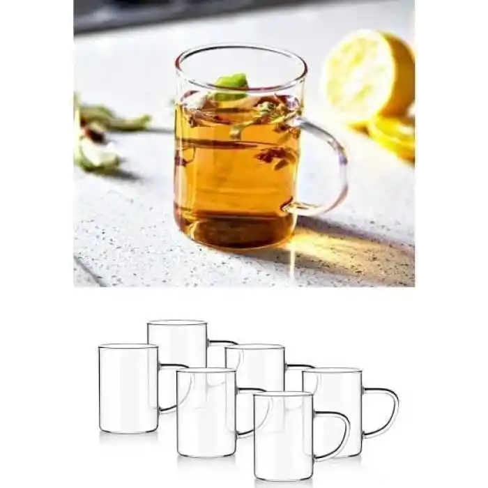 Orret Home 6lı Borosilikat Cam Kupa – Isıya Dayanıklı Termisil Çay ve Kahve Bardağı Seti, Şeffaf Cam Kupa, Sıcak Soğuk İçecekler İçin Dayanıklı Bardak Takımı (6 Adet)