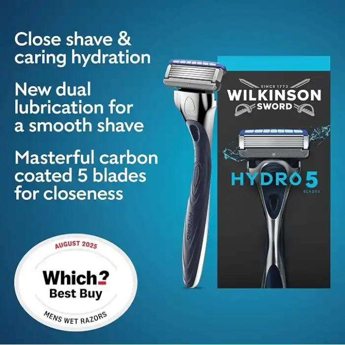 Wilkinson Erkek Tıraş Bıçağı Hydro 5, Cilt Nemlendirici, Karbon Kaplı Bıçak, Tıraş Bıçağı, 1 Yedek Bıçaklı Erkek Tıraş Bıçağı