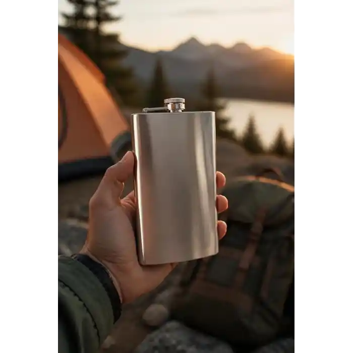 Busstier 12 oz (355 ml) Paslanmaz Çelik Cep Matarası, Su ve Cold Brew İçin Metal Matara, Kamp Seyahat Piknik ve Günlük Kullanım İçin Vidalı Kapaklı Taşınabilir Şişe, Gümüş