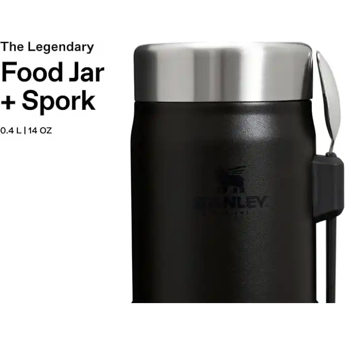 STANLEY Classic Legendary Yemek Termosu + Kaşık 0.4 Litre - Siyah 2.0 | Paslanmaz Çelik