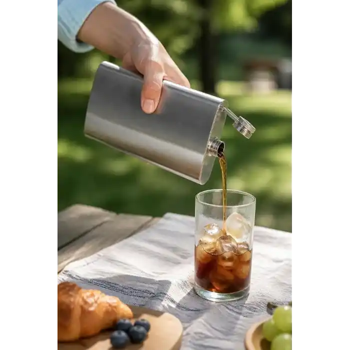 Busstier 12 oz (355 ml) Paslanmaz Çelik Cep Matarası, Su ve Cold Brew İçin Metal Matara, Kamp Seyahat Piknik ve Günlük Kullanım İçin Vidalı Kapaklı Taşınabilir Şişe, Gümüş