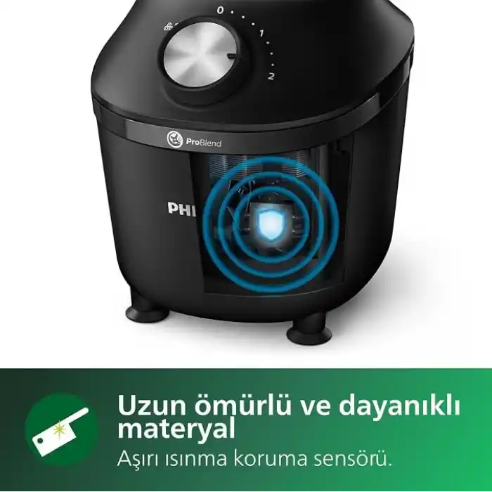 Philips 3000 Serisi ProBlend Crush Teknolojili Blender - 600 W Güç, 2 L Cam Sürahi, 2 Hız + Pulse, Titreşim Önleyici Taban, Siyah (HR2291/41)