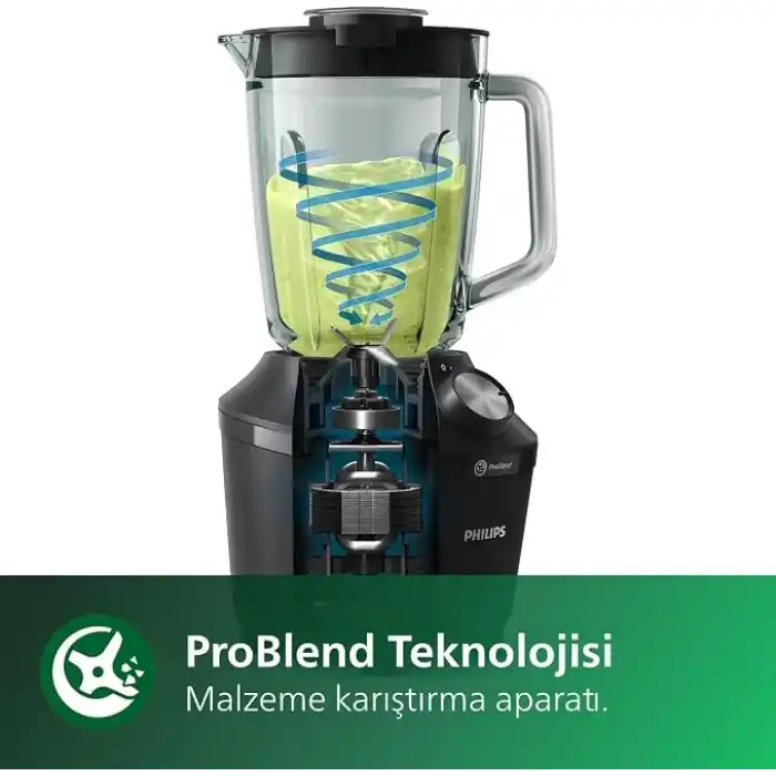 Philips 3000 Serisi ProBlend Crush Teknolojili Blender - 600 W Güç, 2 L Cam Sürahi, 2 Hız + Pulse, Titreşim Önleyici Taban, Siyah (HR2291/41)
