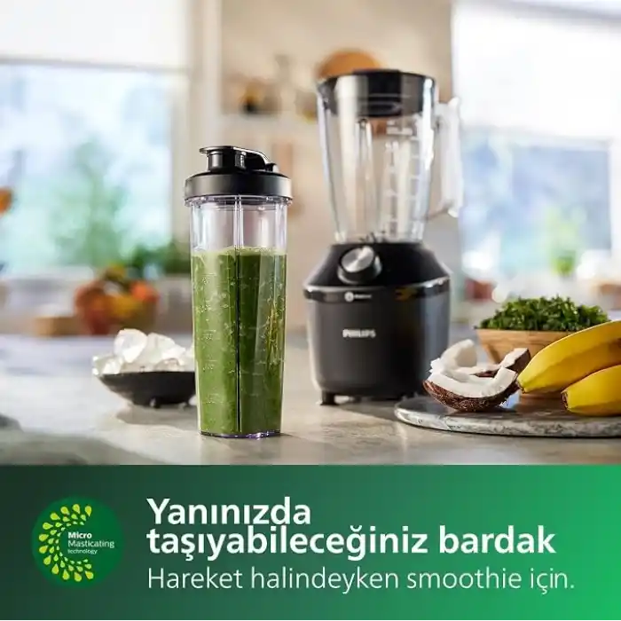 Philips 3000 Serisi ProBlend Crush Teknolojili Blender - 600 W Güç, 2 L Cam Sürahi, 2 Hız + Pulse, Titreşim Önleyici Taban, Siyah (HR2291/41)