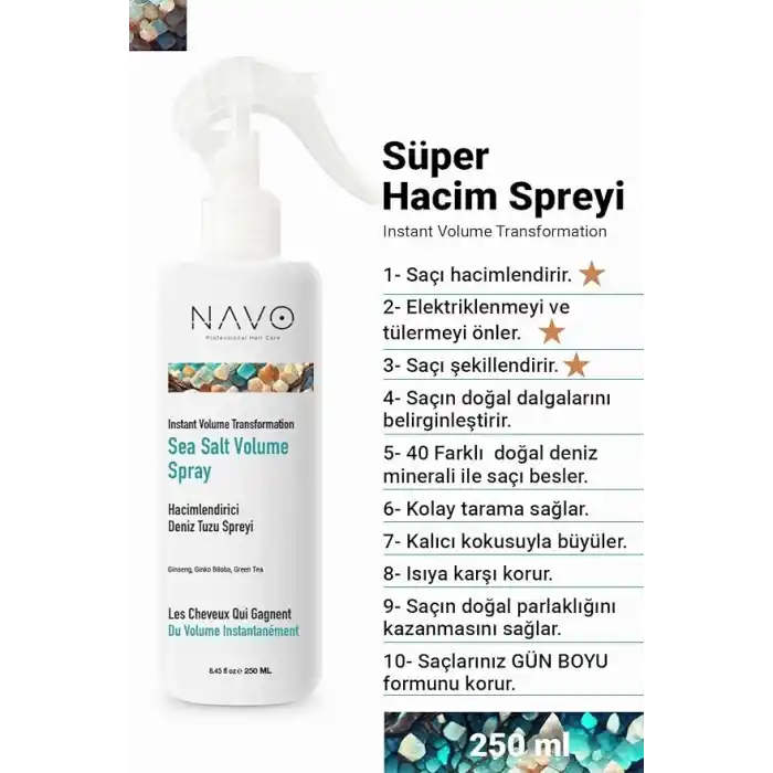 Doğal Dalga Veren Deniz Tuzlu Saç Bakım Spreyi 250 ml Hacim ve Dolgunluk Verici