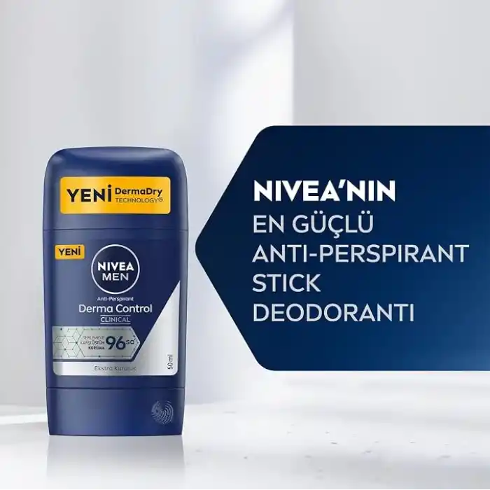 NIVEA Men Erkek Stick Deodorant Derma Control Clinical 50 ml, 96 Saat Üstün Koruma