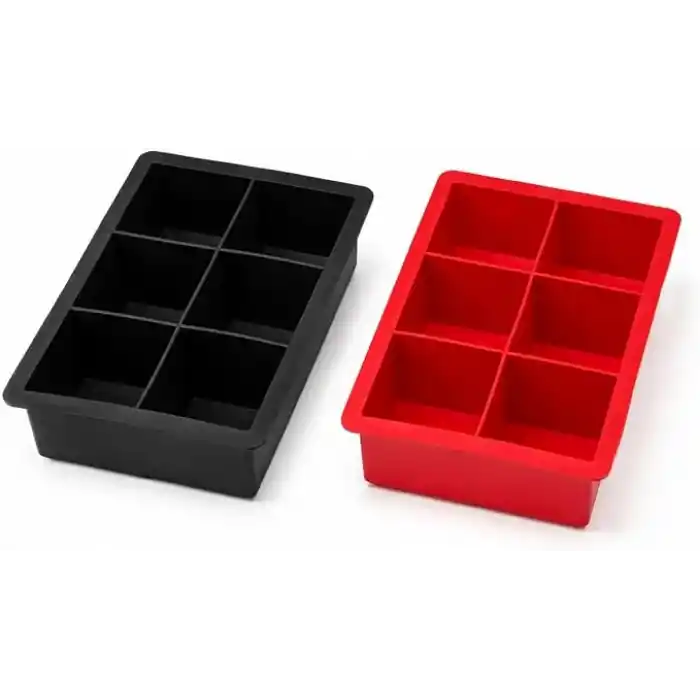 Deconox 2 Adet 6 Gözlü Dev Boy Silikon Buz Kalıbı, Siyah ve Kırmızı Kare Küp Buzluk, 16x12 cm Büyük Buz Küpü Kalıbı 2’li Set, Soğuk İçecek Kokteyl Limonata Kahve Sunumları İçin Esnek Buz Kalıbı