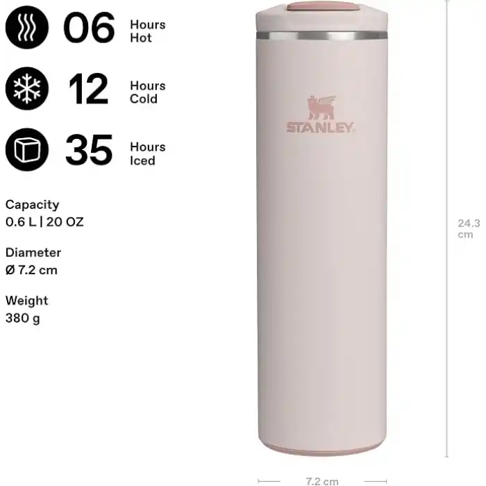 STANLEY The Transit FlipTop Mug Termos 0.60 Litre - Pembe Kuvars (Rose Quartz) | Paslanmaz Çelik