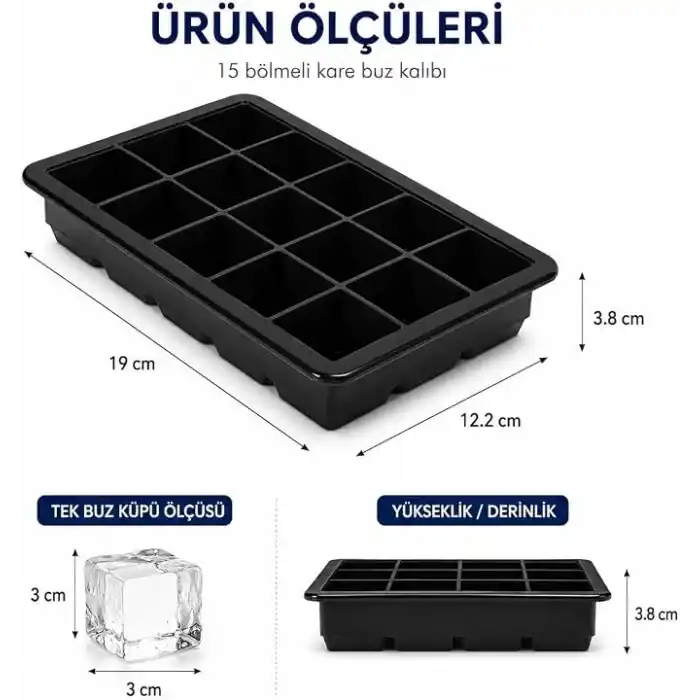 Orret Home 2 Adet Kare Buz Kalıbı, 15 Bölmeli Çok Amaçlı Buz Küpü Kalıbı, Kolay Serbest Bırakma Özelliği, Kahve ve Ev Yapımı İçecekler için İdeal Dondurucu Kalıpları (2 Adet)