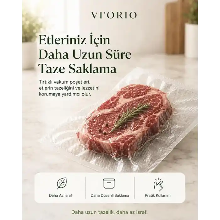 VIORIO 50 Adet Tırtıklı Vakum Makinesi Poşeti Torbası (SEÇENEKLİ) (20x25cm)
