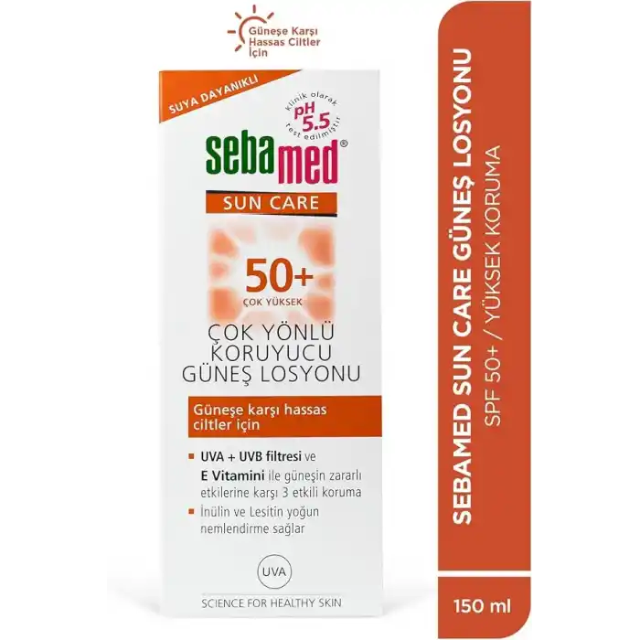 Sebamed Sun Care SPF 50+ UVA/UVB Filtresi ve E Vitamini Üçlü Yüksek Koruma Çok Yönlü Güneş Losyonu 150 ml