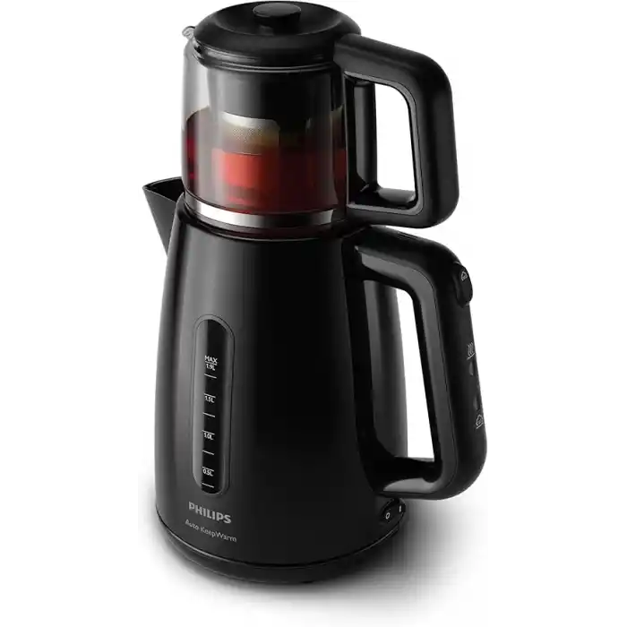 Philips Daily Collection Çay Makinesi - Otomatik Sıcak Tutma, 1.9L Su Isıtıcısı, 0.9L Cam Demlik, Hızlı Kaynatma 1700W, Kireç Filtresi, Kolay Dökme İçin Kablosuz Taban (HD7301/00)