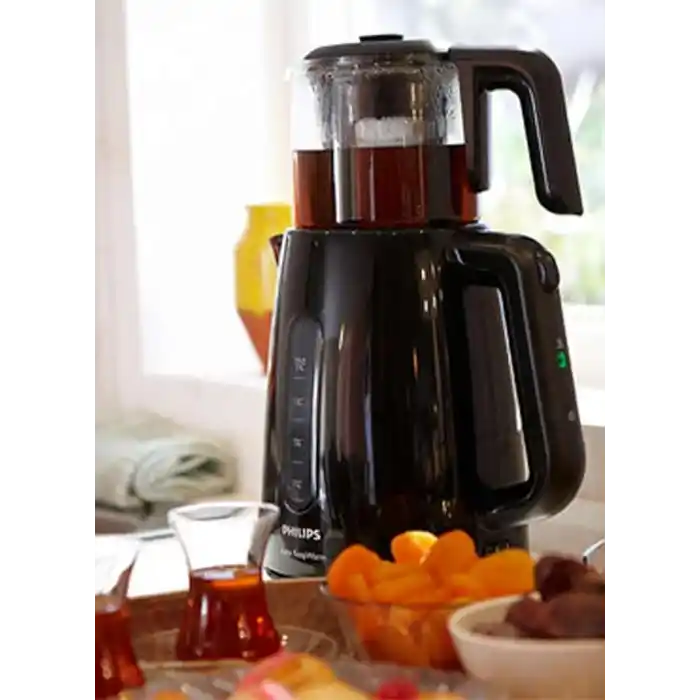Philips Daily Collection Çay Makinesi - Otomatik Sıcak Tutma, 1.9L Su Isıtıcısı, 0.9L Cam Demlik, Hızlı Kaynatma 1700W, Kireç Filtresi, Kolay Dökme İçin Kablosuz Taban (HD7301/00)