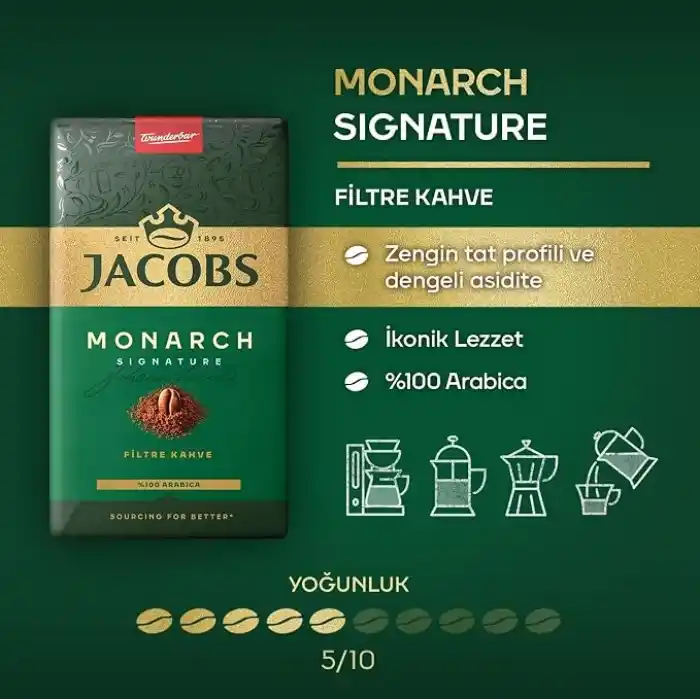 Jacobs Monarch Filtre Kahve 500 g, Orta Kavurma, Öğütülmüş