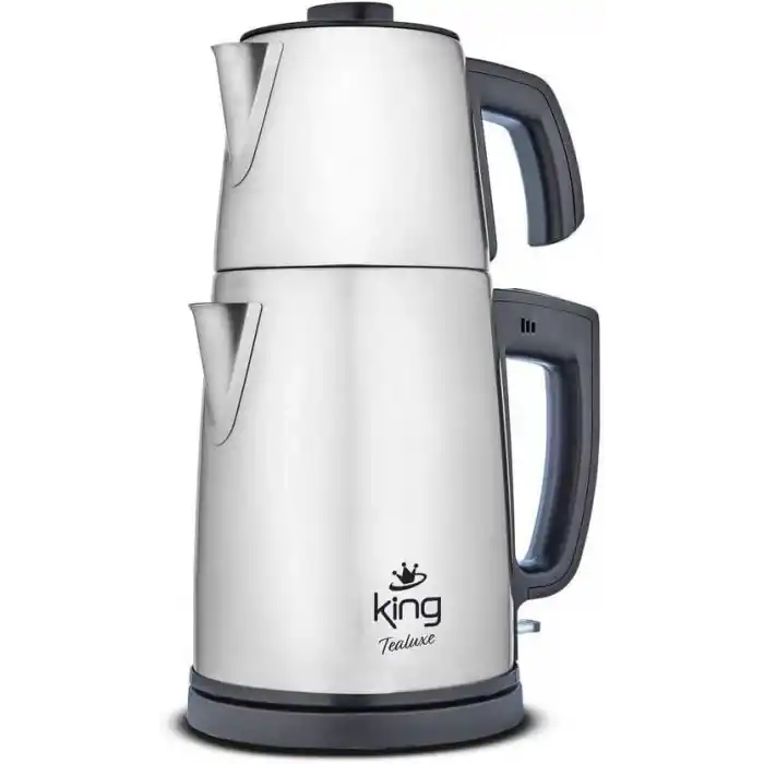 King KCM334 Tealuxe Çay Makinesi | 1,7L Su Isıtıcı & 1,2L Demlik | Paslanmaz Çelik | Sıcak Tutma Fonksiyonu | Kablosuz Kullanım