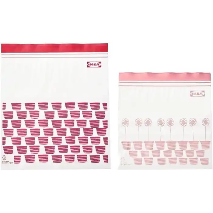 Kilitlenebilir buzdolabı poşeti, kırmızı-pembe, 2,5 lt ve 1,2 lt, 50 adet