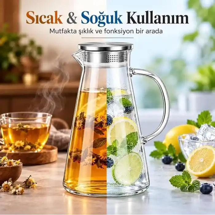 Deinhaus Cam Sürahi Borosilikat Metal Kapaklı